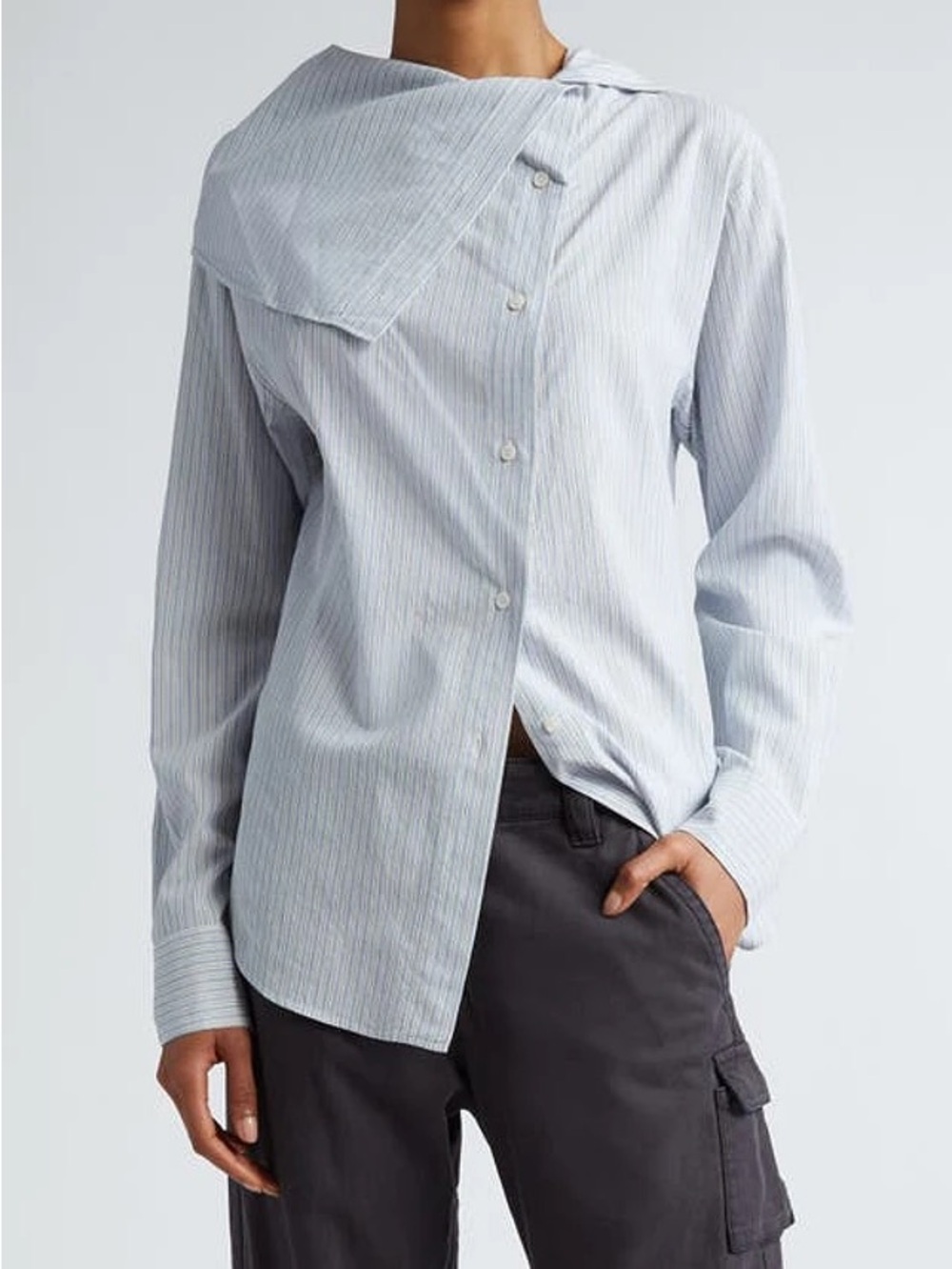 Acne Studios Asymmetric Striped Poplin Shirt - Blue/White NWT Size EU 42 (US L)